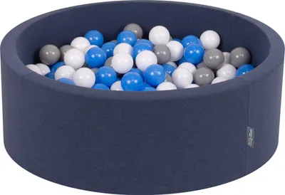 Produktbild von KiddyMoon bällebad 90x30cm/300 bälle ∅ 7cm bällepool mit bunten bällen für babys kinder rund, dunkelblau:grau/weiß/blau