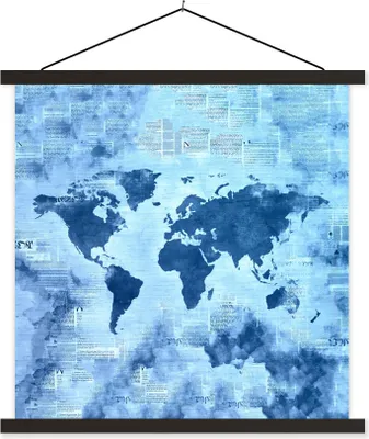 Produktbild von MuchoWow® Textilposter Weltkarte - Abstrakt - Blau 90x90 cm mit schwarzem Rahmen - Magnetisches