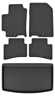 Image de Tapis en caoutchouc + bac de coffre pour Kia Stonic 2017- (hayon, plancher bas) – 5 pièces, noirs, sur mesure