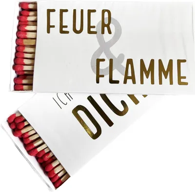 Produktbild von jameitop® 2 Schachteln White Label Riesen Zündhölzer Feuer & Flamme/Ich Brenn für Dich für Kamin Sicherheitszündhölzer 100 Streichhölzer, 95mm