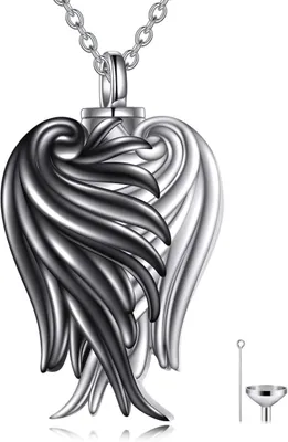 Immagine prodotto di Collana Urna con ali d'angelo in argento 925, nero e bianco, gioielli di charme per signore