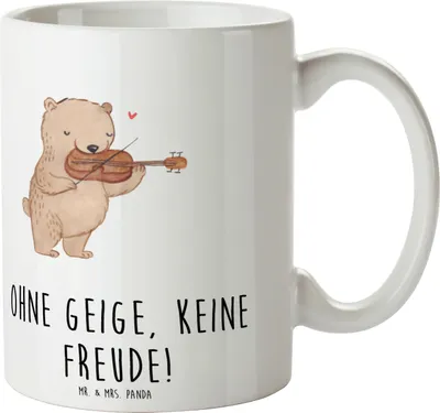Produktbild von Mr. & Mrs. Panda Tasse Geige Freude - Weiß - Geschenk, Keramiktasse, Pott, Lernen, Musiker, Instrument, Musik, Kaffeepott, Musikinstrument, Becher, Kaffeebecher, Folklore
