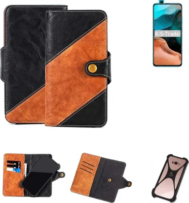 Produktbild von K-S-Trade Handyhülle Schutzhülle Bookstyle Case Wallet-Case kompatibel mit Xiaomi Redmi K30 Pro Handy Cover Bumper Klapphülle schwarz hellbraun 1x