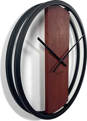 Produktbild von Wanduhr groß ohne tickgeräusche LOFT OVAL Metall schwarz 3D XXL modern Holz Eiche Badezimmer Wohnzimmer 50cm Durchmesser mahagoni
