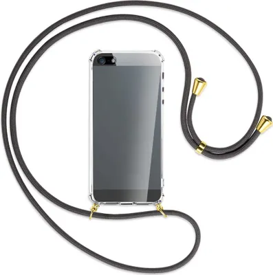 Produktbild von Handykette Backcover-Schutzhülle mit Band (Metall goldfarben) für Apple iPhone 5, 5S, SE - dunkelgrau