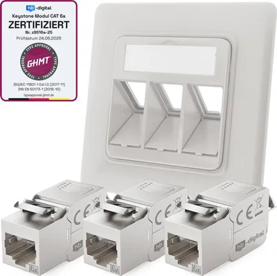 Produktbild von hb-digital Netzwerk Dose mit 3 x Keystone Modul CAT 6a Patchdose RJ45 Unterputz RAL9003