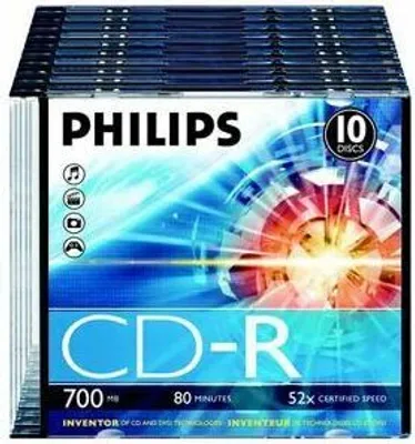 Produktbild von Philips CD-Rohlinge, 80Min, 700MB, Speed 52x, Slimcase (10 Disc)