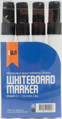 Produktbild von Whiteboardmarker schwarz 4er Set – Whiteboardmarker mit Rundspitze - 4 Stück - Schwarz - DULA