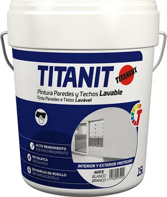 Immagine prodotto di Pittura lavabile per pareti e soffitti titanit bianco opaco protetta per interni ed esterni 15l titanlux 029190015