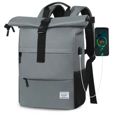 Produktbild von Cityrucksack Freizeitrucksack Groß Damen lässiger Rolltop Rucksack Herren Backpack, Arbeitsrucksack viele Fächer mit 15,6" Laptopfach/USB