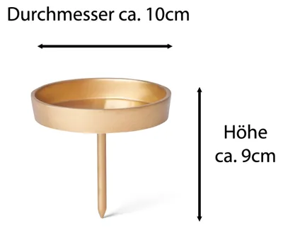 Produktbild von Novaliv 4x Kerzenpick flach 10cm GOLD ALUMINIUM Weihnachtskranz Kerzenständer Kerzenteller zum Stecken rund Kerzenpin Adventskranzdeko Kerzenhalter Adventskranz Adventskerzenhalter