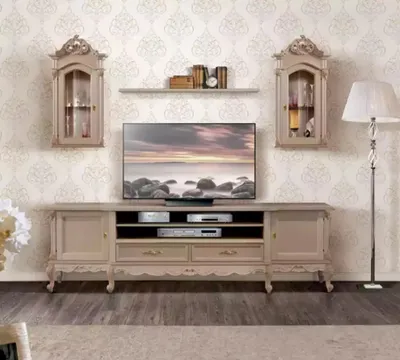 Produktbild von Wohnwand Lowboard Modern Wohnzimmer Braun Regale Holz 2x Wandvitrine Neu