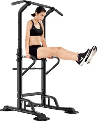 Productafbeelding van Fitnessapparaat voor thuisgebruik - Pull-up en dipstation - voor het versterken van de core en het hele lichaam - zwart - inclusief gratis trainingsschema