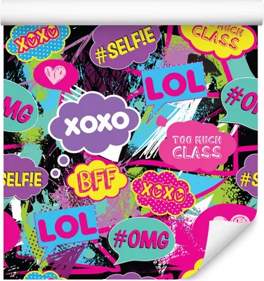 Immagine prodotto di 10m VLIES WALLPAPER rotolo graffiti ragazze cuori iscrizioni motivo colorato XXL