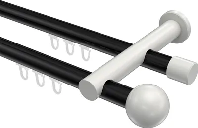 Produktbild von Interdeco Innenlaufstange / Gardinenstange mit Innenlauf Schwarz / Weiß, Typ Platon Luino (Kugel), 20 mm Ø 2-läufig, 160 cm