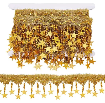 Goldene Sternpailletten Quaste Borte 4,57 m Polyester