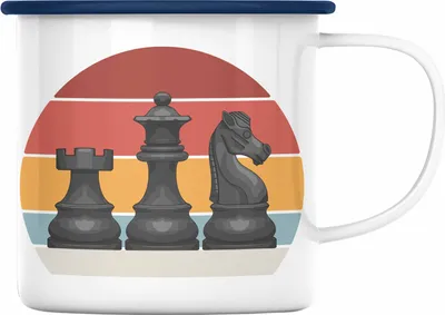 Produktbild von Trendation - Schach Geschenk Schachspieler Geschenkidee Emaille Tasse mit Schachfiguren Grafik Emaille Emaille Tasse Lustig (Blau)