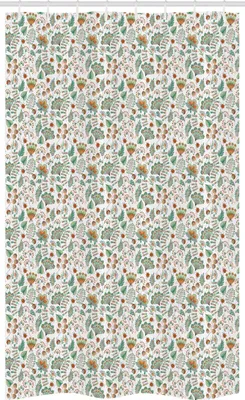 Produktbild von ABAKUHAUS Blumen Schmaler Duschvorhang, Doodle Botanical Leaves, Badezimmer Deko Set aus Stoff mit Haken, 120 x 180 cm, Seafoam Orange Weiss