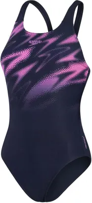 Image de Speedo - Maillot de bain "Hyper Boom Placement" dos semi-ouvert pour femme GT3099 (34 FR) (Bleu marine/Rose)