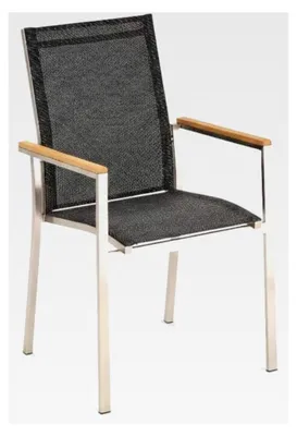 Produktbild von Gartenstuhl Motta - Stapelstuhl - Edelstahl-Gestell - Textil - Armlehnen aus Teakholz - wetterfest und pflegeleicht - platzsparend stapelbar - für Terrasse und Balkon