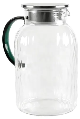 Imagen del producto de Jarrita de vidrio con tapa, 1,5 litros, fabricada en vidrio de borosilicato, con filtro de acero inoxidable, ideal para té y agua