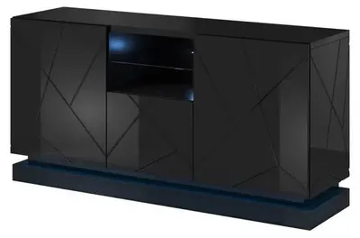 Produktbild von Cama Kommode QIU 2D1K 150x41,5x75 schwarz glänzend/schwarz glänzend, Schwarz, Mitteldichte Faserplatte (MDF), Einfarbig, Modern, Rechteckig, MDF-Platten