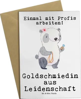Produktbild von Mr. & Mrs. Panda Glückwunschkarte Goldschmiedin Leidenschaft - Weiß - Geschenk, dankeskarten, osterkarten, hochzeitskarten, Lustig, einladungskarten, Eröffnung, Spruch