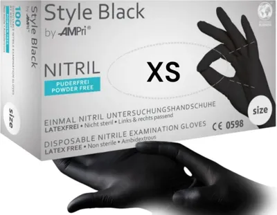 Zdjęcie produktu dla Rękawiczki Rękawice Nitrylowe Czarne STYLE BLACK AMPRI 100 szt - Rozmiar XS