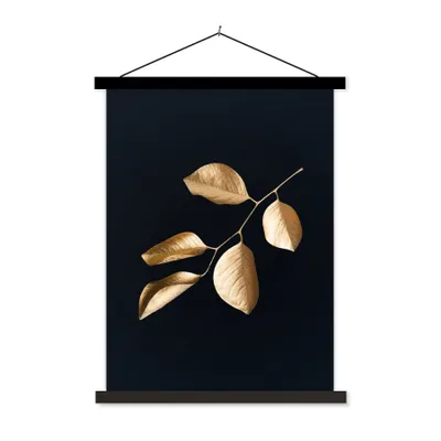 Produktbild von MuchoWow® Textilposter Blätter - Zweig - Gold - Luxus 40x53 cm mit schwarzem Rahmen - Abbildung