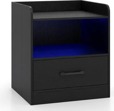 Obrázok produktu pre Nočný stolík s LED osvetlením, otvorenou poličkou a zásuvkou
