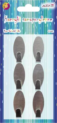 Image de Crochets adhésifs métalliques, 1,5 x 3,5 cm, lot de 6