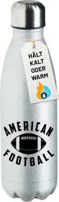 Produktbild von Huuraa Trinkflasche American Football Ball 500ml Silver Edelstahl Wasserflasche Trinkflasche Geschenkidee