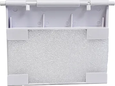 A white plastic skimmer flap with a foam filter is shown against a white background.