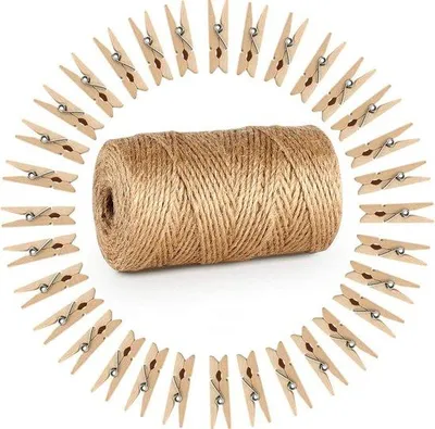 Produktbild von Jute-Knüpfkoord 100 m Natur 35 cm Holzkleiderbügel Set Geschenkidee