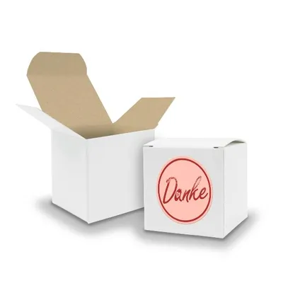 Produktbild von SET DANKE (Motiv2) 24xFaltschachtel Würfel 6,5cm weiß innen braun+Sticker