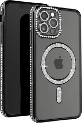 Image de Avizar, étui en diamant pour iPhone 12 Pro Max - protection MagSafe avec bordures en strass, noir