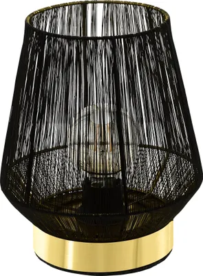 Produktbild von EGLO Tischlampe Escandidos, Tischleuchte, Nachttischlampe aus Metall in Schwarz, Messing-Gebürstet, Wohnzimmerlampe, Lampe mit Schalter, E27 Fassung