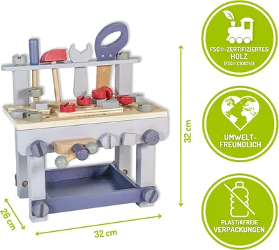 Produktbild von EverEarth Werkbank mit Zubehör Pastell aus Holz – Kinder-Werkbank für kreatives Bauen & Rollenspiel - EE33788