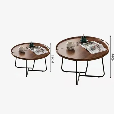 Produktbild von Couchtisch Set 2-teilig - Runde Satztische aus Holz - Klein - Platzsparend - Für Wohnzimmer & Balkon - Auch als Beistelltische
