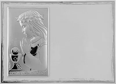 Image de Photo souvenir argentée pour la première communion avec gravure pour une fille | Taille : 18x13 cm | Couleur : blanc | Numéro d'article : VL821/4BI