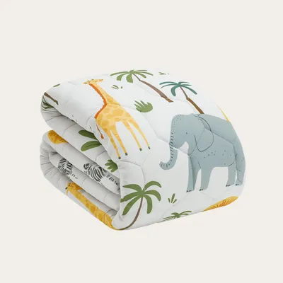 Produktbild von HappyBed - Bettdecke aus 100% Baumwolle 140x200 cm - Waschbare Bettdecke ohne Bezug - Bedruckte Bettdecke ohne Bezug - Bettwäsche - Eddy Elephant