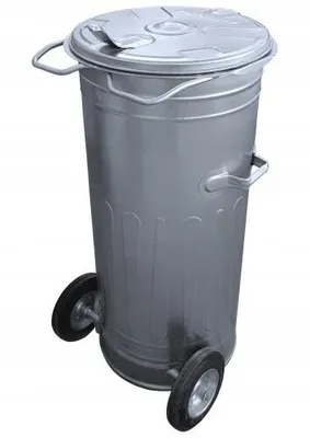 Image de Poubelle avec couvercle Poubelle en métal Poubelle à cendres avec roulettes Galvanisé 110L