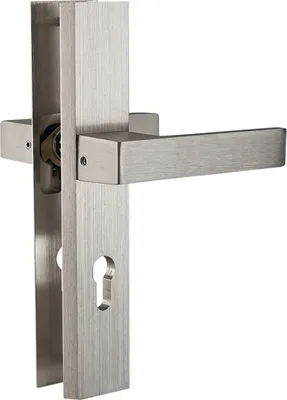 Zdjęcie produktu dla Kuchinox Floko Klamka Zewnętrzna Satyna na Szyldzie Długim z Wkładką do Drzwi 38-70mm Aluminium 92mm Rozstaw