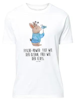 Produktbild von Mr. & Mrs. Panda S T-Shirt Fische Astrologie - Weiß - Geschenk, mit Aufdruck, Fischer, Tshirt, Lustiges, Shirt, Geschenkidee Zum Geburtstag, Sternzeichen