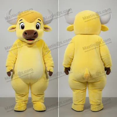 Image de Mascotte MASTICOT bison jaune citron tout doux