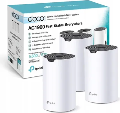 Zdjęcie produktu dla TP-Link DECO S1900(3-PACK), Biały, Wewnętrzny, Dual-band (2.4 GHz/5 GHz), Wi-Fi 5 (802.11ac), 1900 Mbit/s, 802.11a, 802.11b, Wi-Fi 4 (802.11n), Wi-Fi 5 (802.11ac), 802.11g