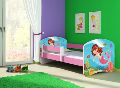 Produktbild von ACMA Jugendbett Kinderbett Junior-Bett Komplett-Set mit Matratze Lattenrost und Rausfallschutz Rosa 09 Meerjungfrau 180x80