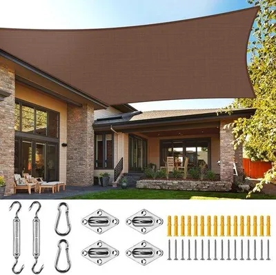 Produktbild von Sonnensegel mit Befestigung, 3 x 4 m, 95% UV-Schutz, atmungsaktive Beschattung für Terrasse und Garten (braun)