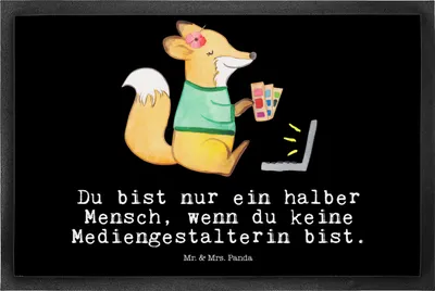 Produktbild von Mr. & Mrs. Panda fußmatte Mediengestalterin Herz 50 x 75 cm - Schwarz - Geschenk, Fußabtreter, Mediengestalter, Designer, Witzig, Türvorleger, Schmutzfänger, Schmutzmatte