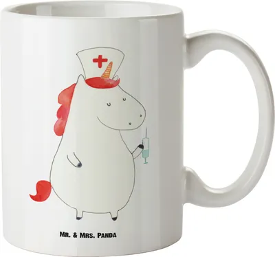 Produktbild von Mr. & Mrs. Panda Große Teetasse Einhorn Krankenschwester - Weiß - Geschenk, Deko, Teepott, Pott, Krankenpfleger, Tasse, Krankenpflegerin, Ärztin, Teebecher, steingut